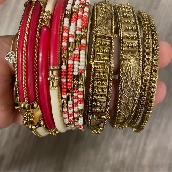 AMRITA SINGH Monaco Pink Red Gold Bangle Set Bracelets Jewelry - Picture 4 of 5